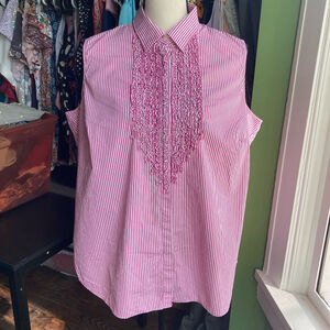 Women's Lauren Ralph Lauren Sleeveless Top Size 16W Pink Striped